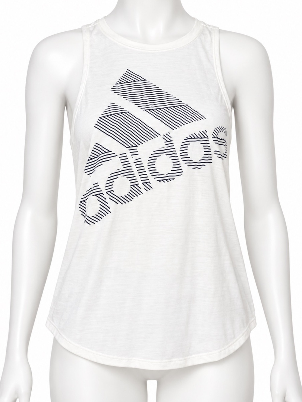 adidas White Graphic Muscle Tank with Striped Logo size small